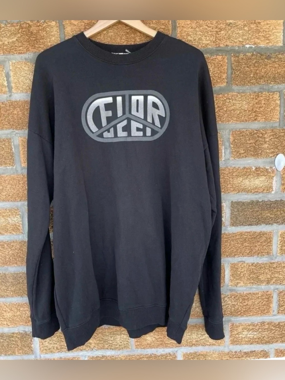 FIORUCCI Italy Vintage Graphic Crewneck Sweatshirt Large Black Streetwear Y2K